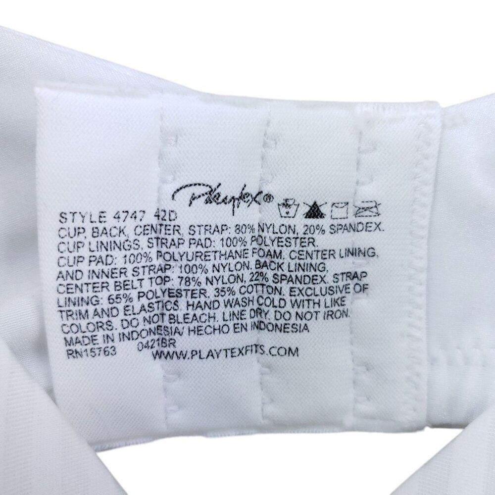Playtex White T-Shirt Bra 42D Smooth Padded Underwire Stripe Design - Picture 5 of 6
